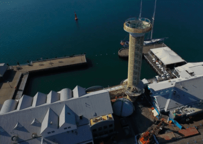 Queen's Wharf Tower mid-demolition