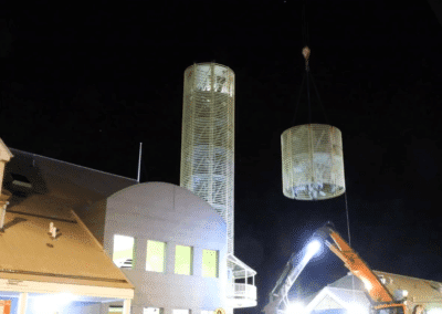 Queen's Wharf Tower demolition at night