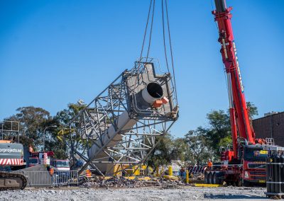 Battery Recycling plant tower being lowered to the ground in Alexandria, NSW