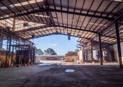 Inside battery recycling plant, mid-demolition